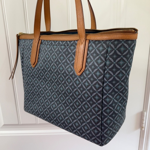 Fossil Large Sydney Shopper Tote- Blue Geometric Pattern - Picture 3 of 16